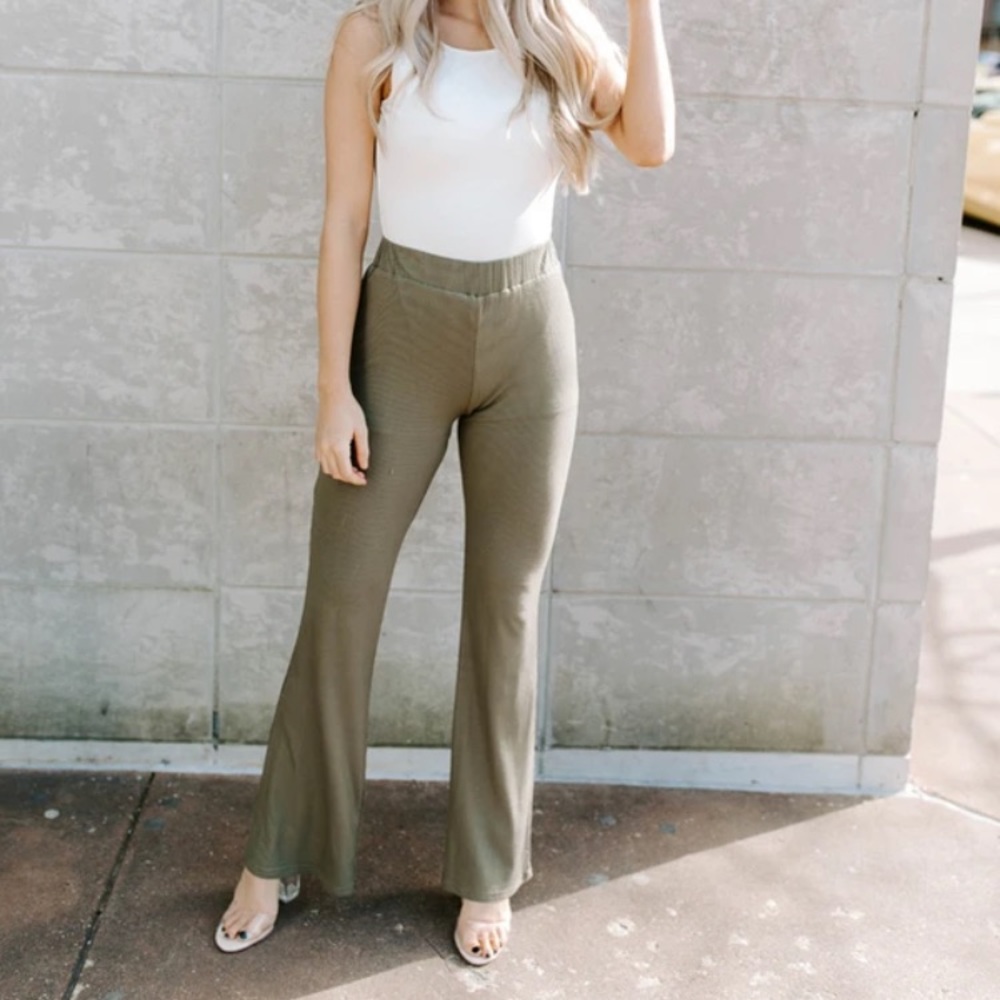 Kittenish Tanner Green Ribbed High Waisted Pants
